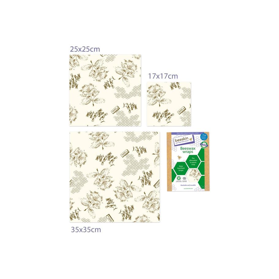 Beeskin Bijenwasdoeken Set Small, Medium en Large Flower print