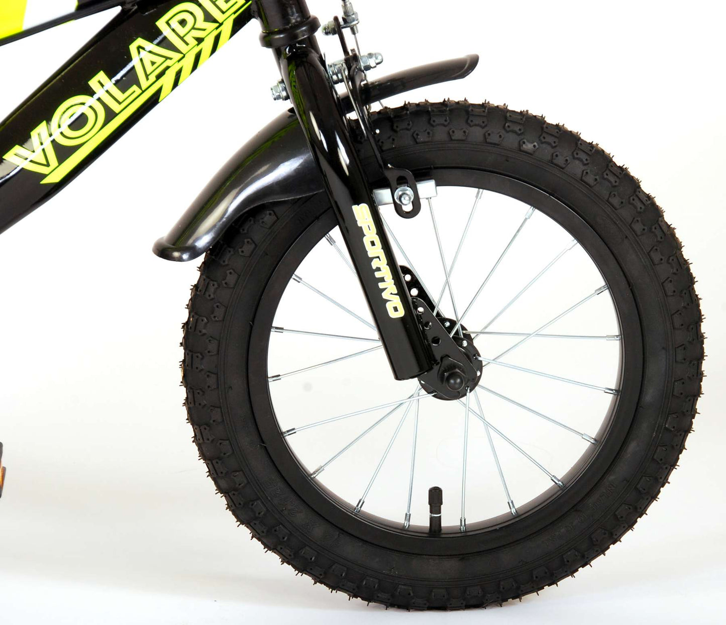 Volare Sportivo Kinderfiets - Jongens - 14 inch - Neon Geel Zwart - Twee Handremmen - 95% afgemonteerd