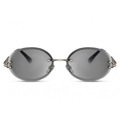 dames zonnebril ovaal randloos cat. 3 zilver grijs
