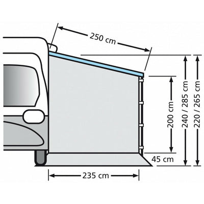 zijwand zonder raam Camper 235 x 240 cm polyester grijs