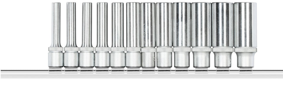 Gedore red Dopsleutelset 1 4 Inch Zeskant op Rails Lang 12-delig