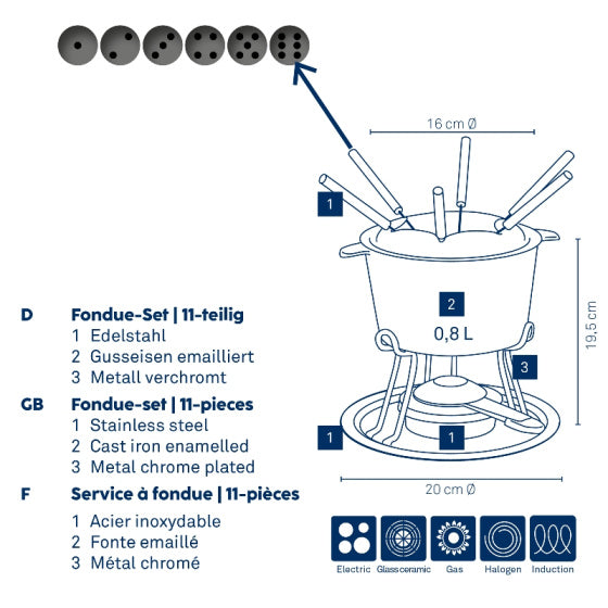 Kela Comore fondueset 800 ml 11-delig zwart