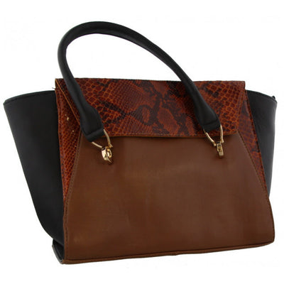 schoudertas dames 24 x 41 cm leer zwart bruin 2-delig