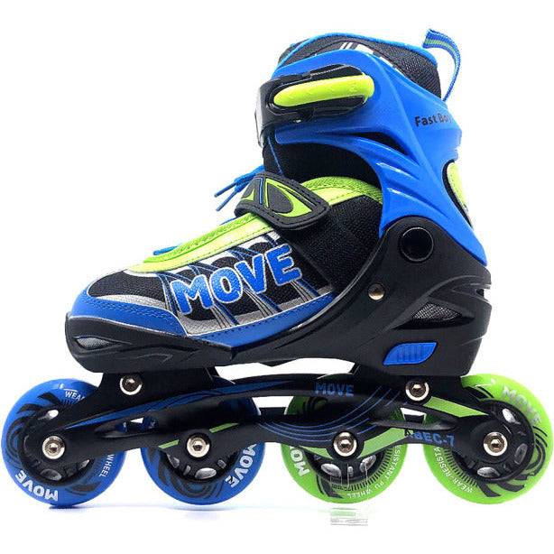 Move Inline skates Fast semi-softboot verstelbaar blauw groen maat 30-33