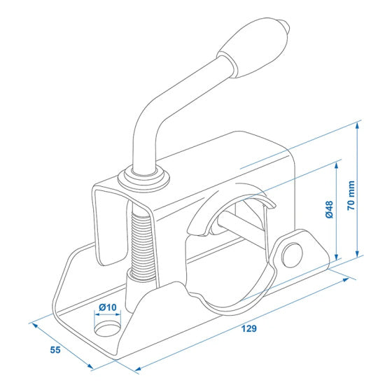 klem voor neuswiel 48 mm staal 130 x 50 mm zilver