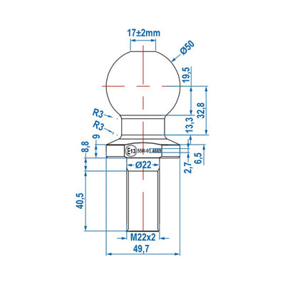 Proplus Trekhaakkogel recht Ø50mm M22 zilver