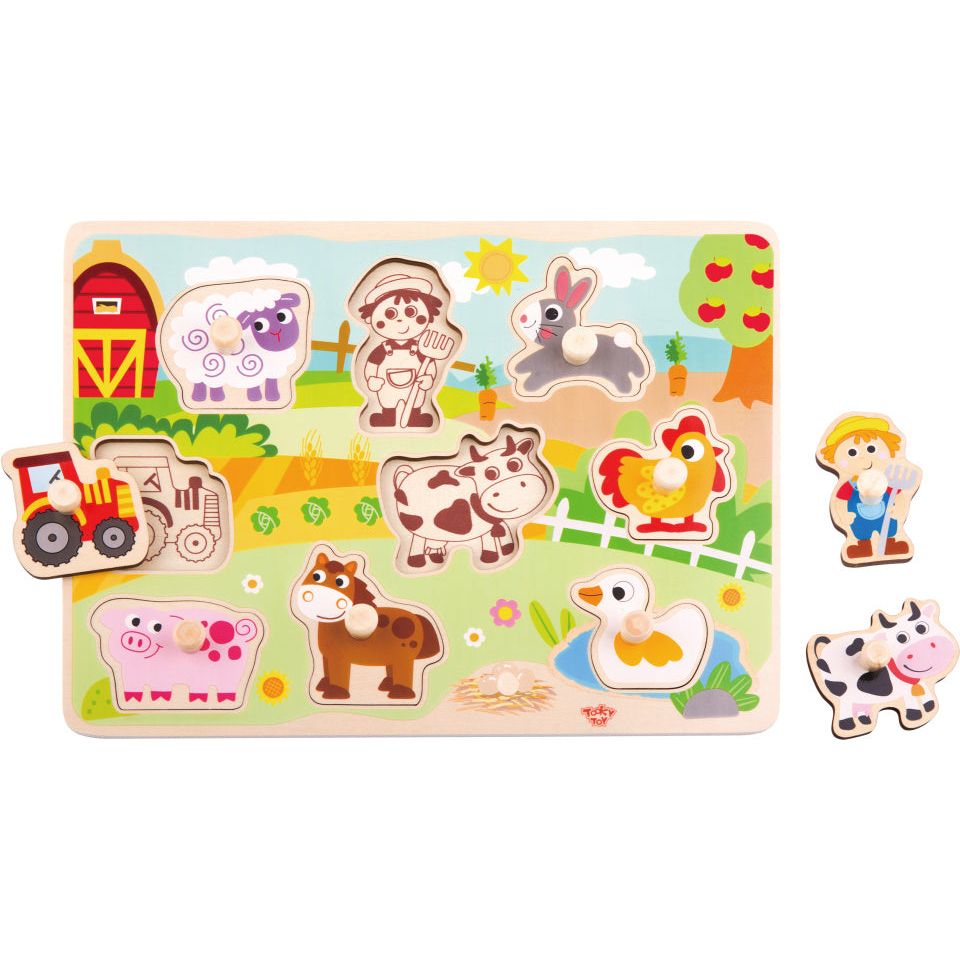 Tooky toy Educatieve Houten Vormenpuzzel Boerderij 10-delig