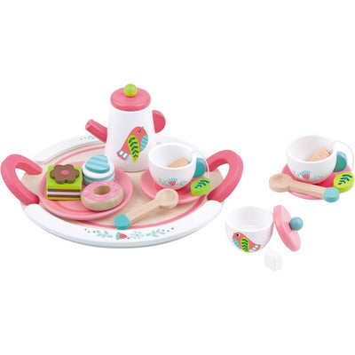 Tooky toy Houten Theeservies Wit Roze 19-delig