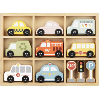 Tooky toy Houten Voertuigenen Verkeersbordenset 12-delig