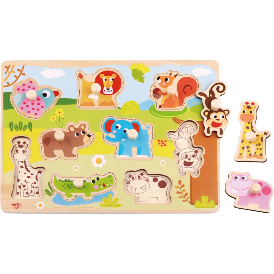 Tooky toy Educatieve Houten Vormenpuzzel Dieren 10-delig
