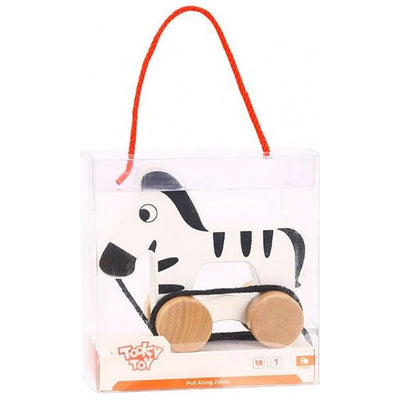 Tooky toy Zebra Houten Trekfiguur 18 maanden Zwart Wit