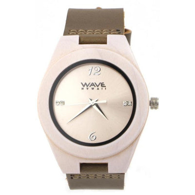 Wave hawaii Horloge Citizen Miyota heren 4 cm hout leer wit bruin