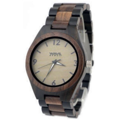 Wave hawaii Horloge Walnut heren 4 cm hout leer bruin